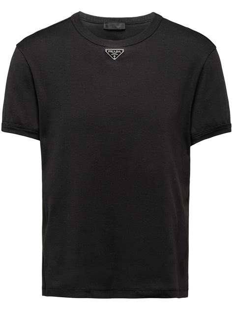 prada plain black t shirt|prada nylon scoop neck top.